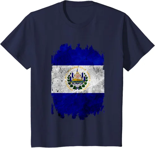 Vista 36 de Camiseta con bandera de El Salvador de El Salvador con diseño de bandera de El Salvador, Negro, S