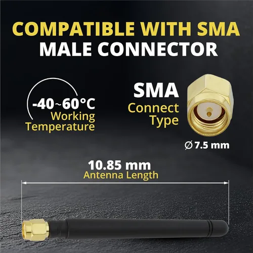 Vista 4 de Antena macho SMA - Antena omnidireccional de 850-1900 MHz, conector tipo L/recto, ganancia de 2,5 dBi, GSM CDMA WCDMA (recto - 1 unidad)