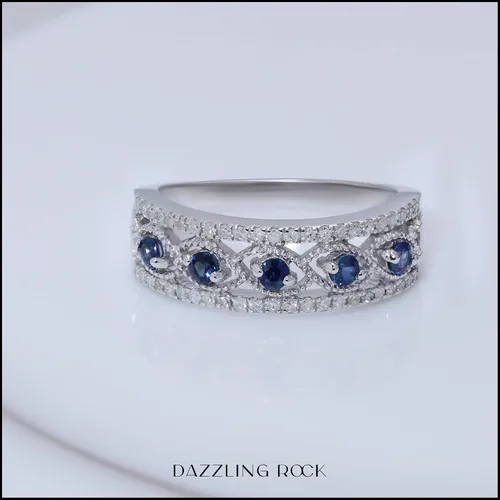 Vista 3 de Dazzlingrock Collection Anillo de boda de aniversario de mujer con piedras preciosas redondas y diamantes blancos Plata de ley 925