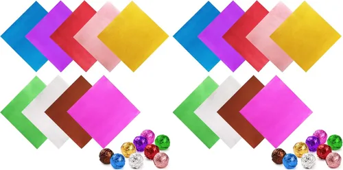 Vista 8 de LotFancy Envolturas de caramelos de aluminio para chocolates, 4 x 4 pulgadas, 900 piezas de papel de aluminio para envolver dulces, hojas cuadradas