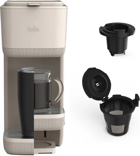 Vista 14 de BELLA Cafetera individual, para cápsulas K-Cup y café molido, bandeja de goteo ajustable y removible, apagado automático y accesorios aptos