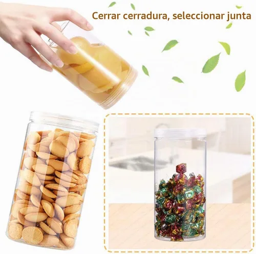 Vista 5 de 3 tarros redondos de plástico transparente de 46 onzas líquidas, tarros de plástico vacíos con tapas, tarros de almacenamiento de plástico