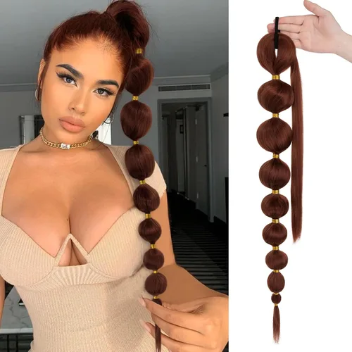 Vista 12 de Benehair Extensión de cola de caballo con cordón, 24 pulgadas de largo, pelo sintético lacio, extensiones de cabello de cola de caballo con clip