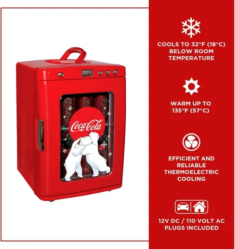 Vista 3 de Mini refrigerador retro de 25 L de Coca-Cola con diseño de oso polar, enfriador/calentador portátil para aperitivos, bebidas, cuidado de la piel