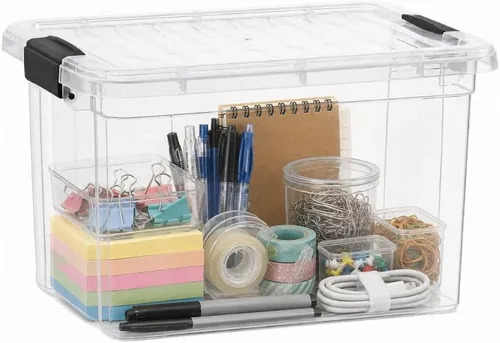 Vista 154 de Superio Mini contenedor de almacenamiento de plástico para crayón, suministros de arte y estuche de costura, organizador pequeño apilable