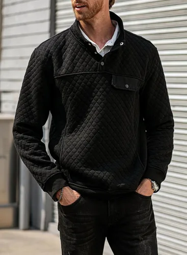 Vista 8 de JMIERR Sudadera acolchada para hombre, casual, de manga larga, cuello alto, con botones