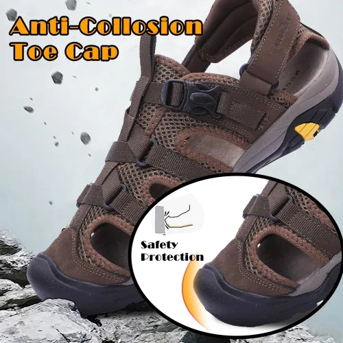Vista 3 de MGGMOKAY Sandalias de cuero para hombre con punta cerrada para senderismo, caminar, agua, playa, atlético, al aire libre, pescador