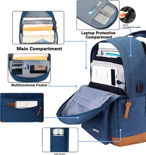 Vista 8 de Mochila Grande de Equipaje de Mano para Portátil para Viajes, Azul