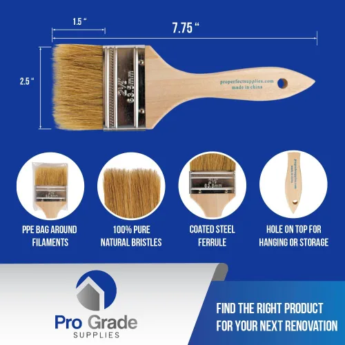 Vista 2 de Pro Grade Brochas para virutas de 2.5 pulgadas, pinceles de pintura desechables, para manchas, paquete de 24 Cerda natural, mango de madera