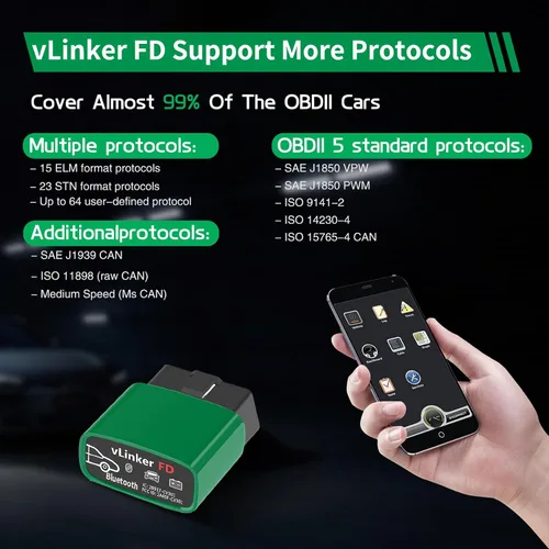 Vista 8 de VGATE vLinker FD Bluetooth OBD2 Escáner Herramienta de Diagnóstico, Lectores de Código de Automóvil y Herramientas de Escaneo para Android y Windows