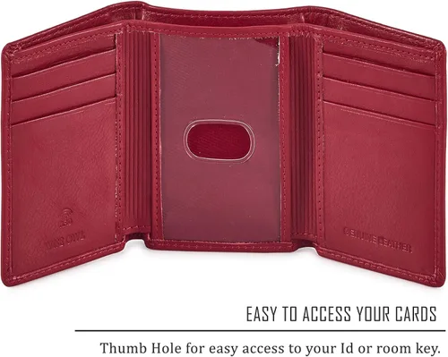 Vista 3 de Cartera de piel auténtica con triple pliegue para hombre, bolsillo frontal delgado, tarjeta de bloqueo RFID