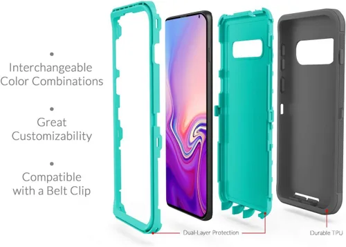 Vista 3 de Carcasa rígida protectora para Samsung Galaxy S10 Plus, diseño de doble capa, Negro-Negro