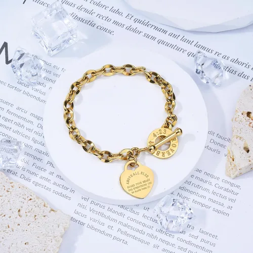 Vista 4 de MY FAVORITE DRAWER - Pulsera de corazón para mujer, delicada pulsera de cadena chapada en oro y plata, de acero inoxidable, ajustable, linda pulsera