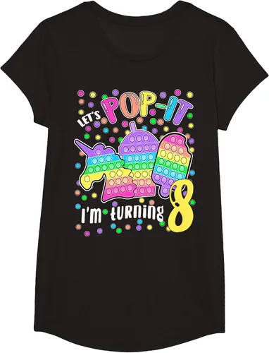 Vista 3 de Let's Pop-it I'm turning 8 Colorful 8th Birthday - Camiseta para niña, Negro