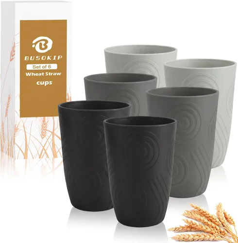 Vista 29 de Vasos de paja de trigo de 16 onzas, vasos de plástico