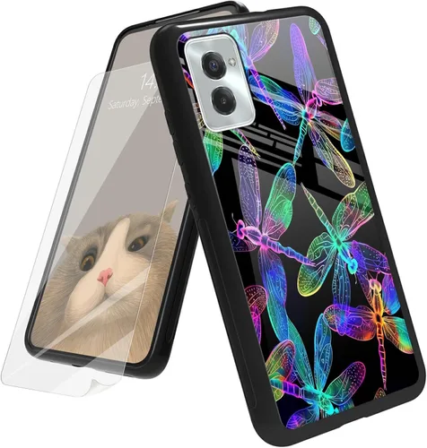 Vista 76 de Funda para Motorola Moto G Play 4G 2024 con protector de pantalla, parte trasera de vidrio templado + funda de silicona suave TPU absorción