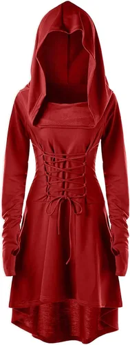 Vista 2 de Feancey Disfraz Steampunk para mujer, estilo gótico, vintage, con capucha, disfraz medieval, disfraz de bruja oscura, disfraz de cosplay