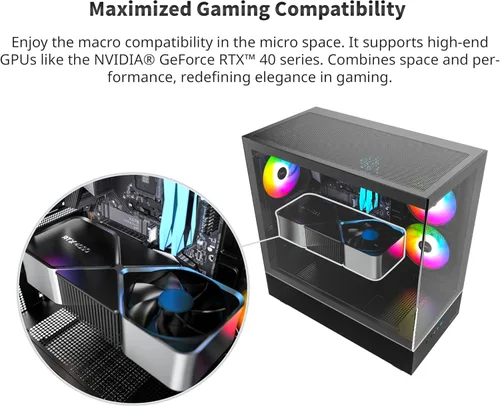 Vista 6 de MONTECH XR-B, chasis para PC de torre media ATX Gaming, ventiladores ARGB PWM de 3x120mm preinstalados, panel de vidrio templado de doble vista