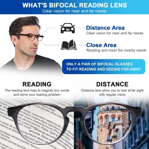 Vista 2 de AQWANO Paquete de 3 lentes de lectura bifocales con bloqueo de luz azul para computadora, marco redondo y elegante, monturas ultrafinas, ligeras
