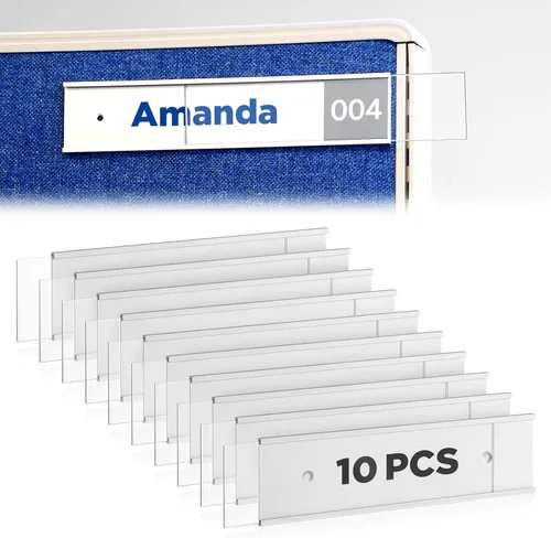 Vista 7 de 10 soportes para placa de identificación de aluminio de 8 x 2 pulgadas con insertos transparentes para puerta o pared, placas de identificación