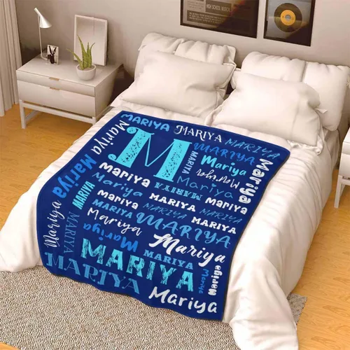 Vista 4 de M YESCUSTOM Mantas de bebé personalizadas, manta de bebé personalizada con texto y nombre para niños y niñas, manta azul, regalo para cumpleaños