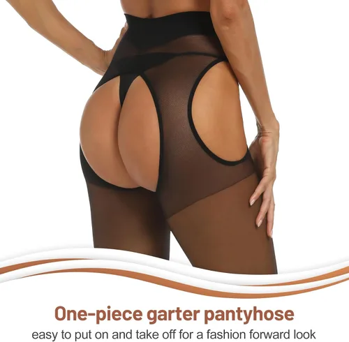 Vista 2 de Yilanmy Pantimedias con tirantes para mujer, medias de liguero transparentes