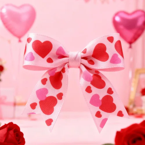 Vista 4 de Meseey Rollo de cintas para el día de San Valentín de 50 yardas, cinta decorativa de corazón rosa de 5/8 pulgadas para bodas, envoltura de regalos