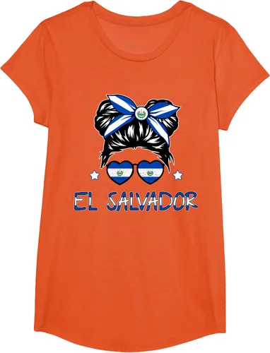 Vista 26 de Camiseta de El Salvador para Niñas Bandera Patrimonio Hispano Salvadoreño