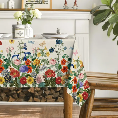 Vista 4 de Horaldaily Mantel de primavera rectangular de 52 x 70 pulgadas, diseño de flores florales, acuarela, lavable, para fiesta, picnic, cena, decoración