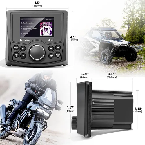 Vista 4 de Powersports UTV Stereo AM/FM con Bluetooth Streaming 3 zonas, compatible con cámara de visión trasera, interruptor amplificador externo