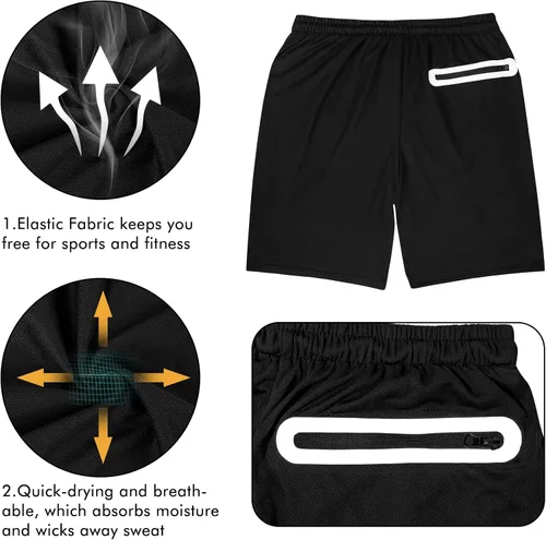 Vista 5 de Pantalones cortos deportivos para hombre, pantalones cortos de entrenamiento 2 en 1 para hombre, pantalones cortos de malla de secado rápido
