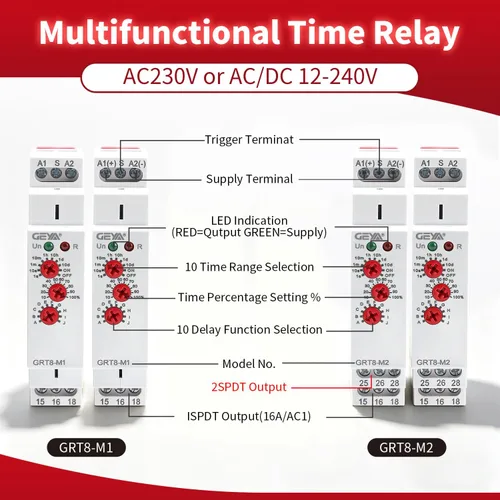Vista 3 de Relé de tiempo multifunción 16A con 10 opciones de función relé AC/DC12V-240V (GRT8-M1, AC/DC12V-240V)