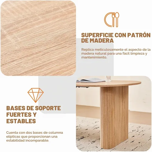 Vista 5 de Mesa de comedor ovalada de 70.8" para 4 a 6 personas, mesa moderna de cocina estilo granja para desayuno, comedor y recepción (solo mesa), natural