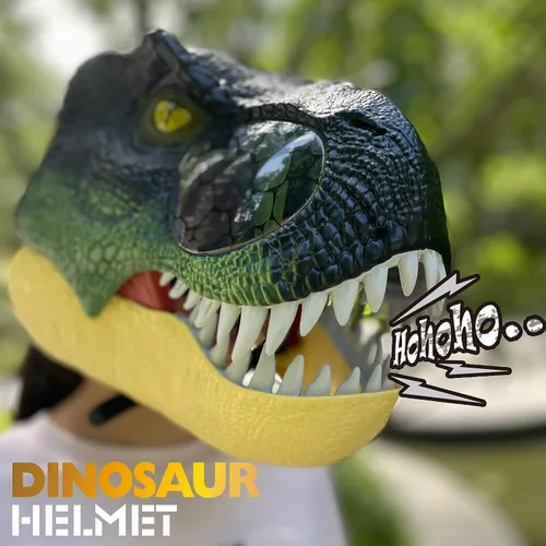 Vista 6 de LUCKY GUESS Máscara de dinosaurio para niños o adultos, máscara de dinosaurio tiranosaurio Rex con movimiento, sonidos y ojos iluminados, fiesta