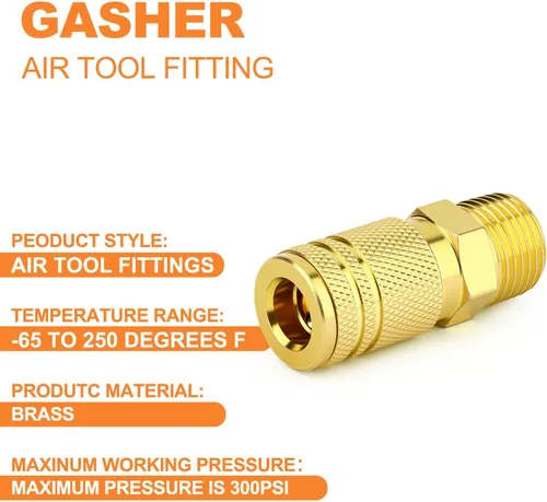 Vista 4 de GASHER 12PCS 1/2"MNPT Brass Industrial Coupler,1/4 Flow Quick Connect Air Coupler