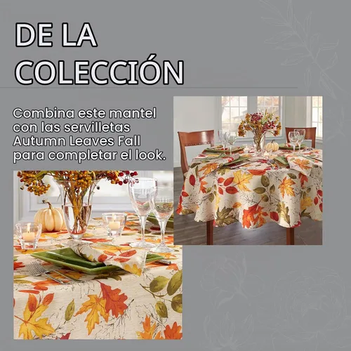 Vista 6 de Elrene Home Fashions - Mantel con estampado de hojas de otoño, resistente a las arrugas, mantel festivo para uso formal o diario, 52 x 52 pulgadas