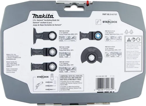 Vista 7 de Makita XMT04ZB 18V LXT® Litio-Ion Sub-Compact Brushless Cordless StarlockMax® Multiherramienta, Solo Herramienta y B-67197 5 Pc. Starlock Oscilantes