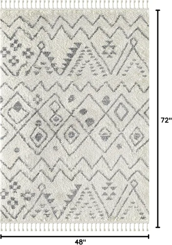 Vista 2 de Abani Willow Collection - Alfombra geométrica bohemia, rectangular, color marfil y gris, 4 x 6 pies, estilo tribal