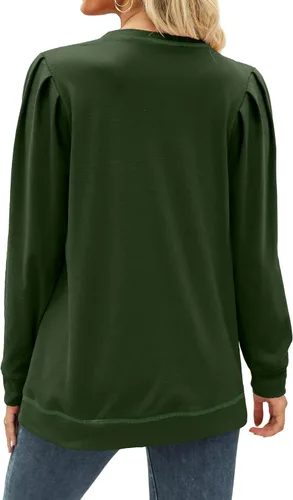Vista 4 de Geifa Sudaderas para mujer, cuello redondo, manga abombada, suéteres ligeros, a la moda 2023