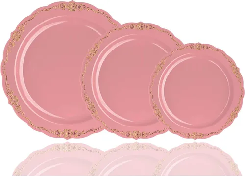 Vista 12 de SIZENAME - Platos de plástico desechables, diseño victoriano de calidad premium, color crema, para fiestas y bodas, 60