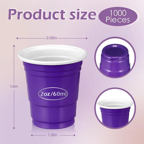 Vista 2 de Eaasty Paquete de 1000 vasos de chupito de plástico de 2 onzas/2.0 fl oz, desechables, a granel, surtido de vasos de fiesta para niños, cumpleaños
