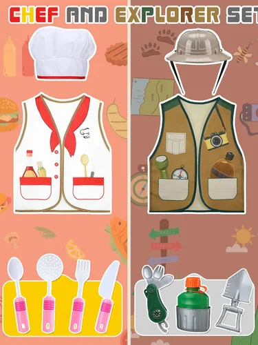 Vista 5 de Hungdao 6 juegos de disfraces para niños, disfraz para niños pequeños de 6 a 10 años para disfrazarse de policía, bombero, médico, trabajador