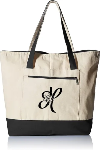 Vista 10 de TBF Bolsa de lona con cremallera grande personalizada con inicial, bolsas de regalo resistentes para mujer
