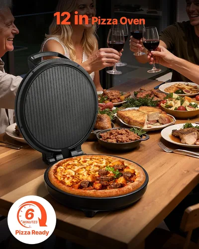 Vista 2 de VEVOR Horno de pizza, máquina eléctrica de pizza de 12 pulgadas, cocina eléctrica de pizzas de 1200 W con revestimiento antiadherente, apertura