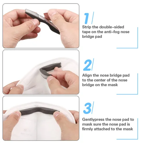 Vista 4 de BBTO 50 almohadillas de microfibra de espuma viscoelástica para puente nasal, anti niebla, autoadhesivas, protección para la nariz, sello de tira