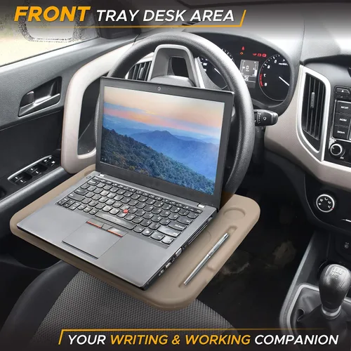Vista 2 de EcoNour Escritorio para volante de automóvil 2 en 1 (beige) Bandeja para volante para laptop, comer, bebidas Bandeja rectangular de ABS