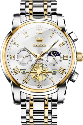 Vista 12 de OLEVS Relojes para hombre, resistente al agua, de lujo, gran cara, reloj analógico de cuarzo de acero inoxidable, relojes de vestir analógicos