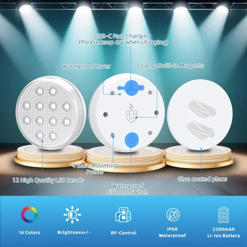 Vista 7 de Luces de piscina, luces LED sumergibles con control remoto, IP68 impermeable 16 colores recargables, iluminación subacuática con imán integrado
