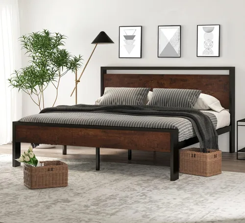 Vista 20 de SHA CERLIN Base de cama de plataforma metálica de tamaño individual de 14 pulgadas con cabecera y estribo de madera, base de colchón, no necesita
