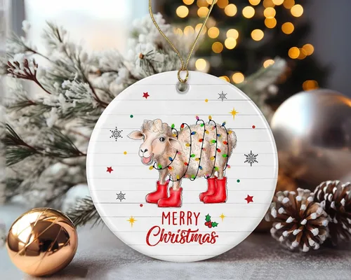 Vista 2 de Merry Christmas Sheep Ornament, 2024 Christmas Ornament, Sheep Christmas Light Ornament, Kids Christmas Ornament, Animal Christmas Ornament Printed